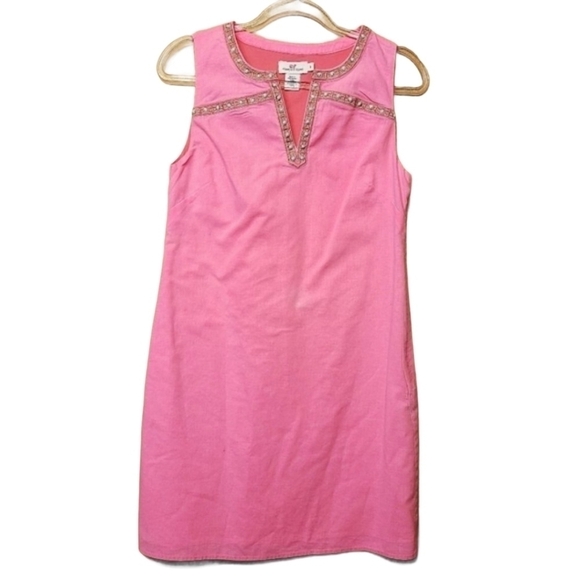 Vineyard Vines | Sleeveless Linen Blend Beaded Trim Sheath Mini Dress (Size 0) - Picture 1 of 13